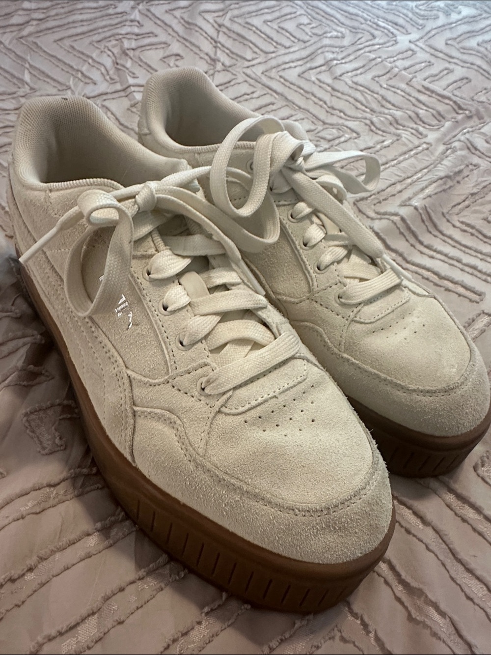 Puma Women’s Cream Suede Sneakers with Gum Sole